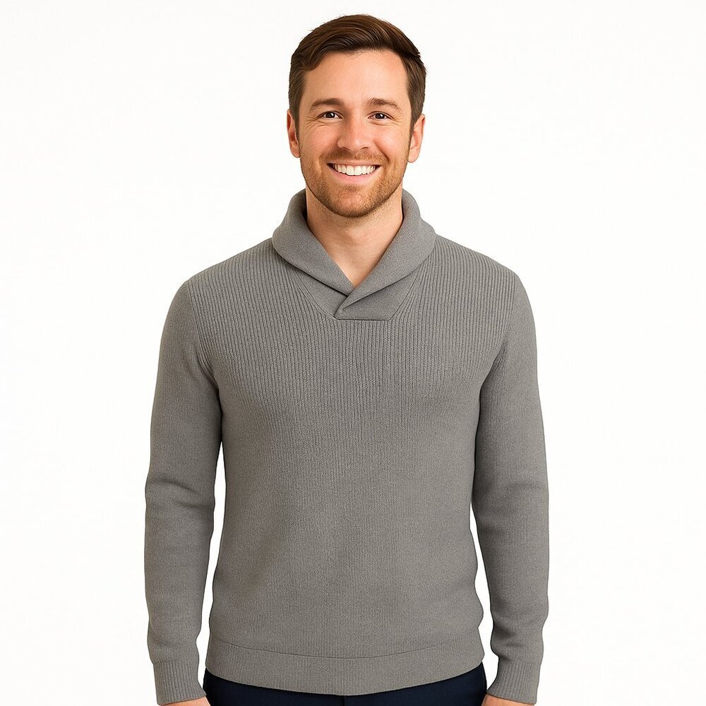 Michael Kors Sweater Medium Grey V-Neck Knit Pullover Long Sleeve Basic Layer